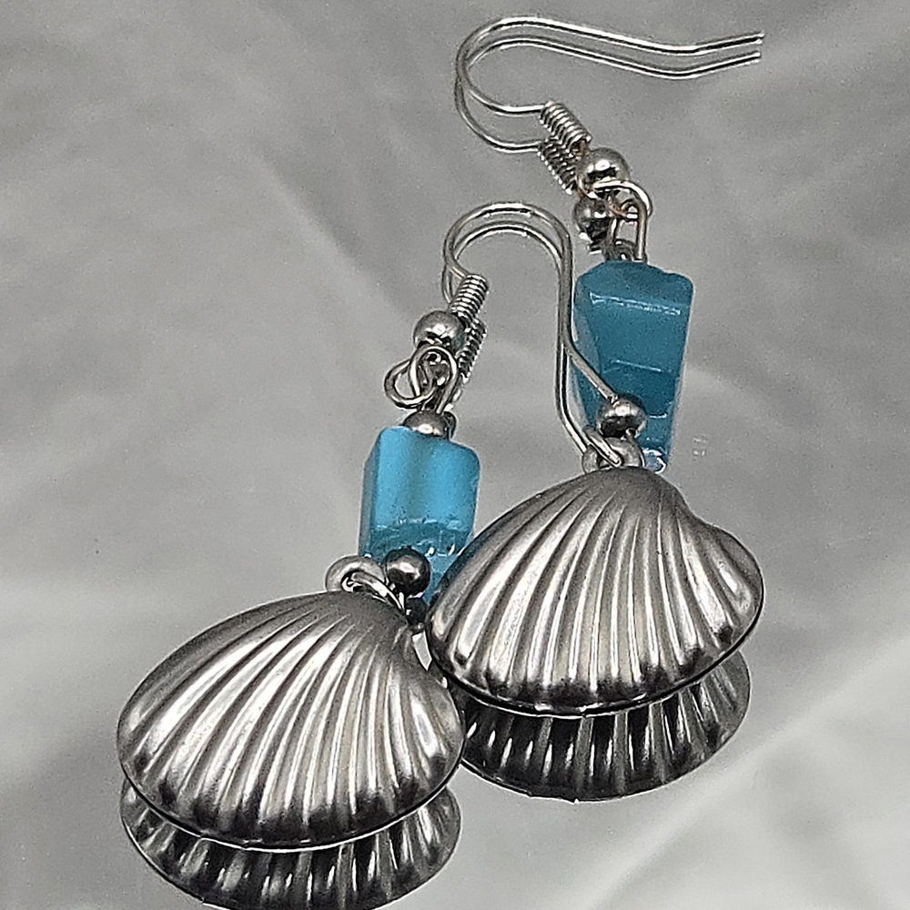 Handmade Stainless Steel and Lake Blue Seagless Earrings